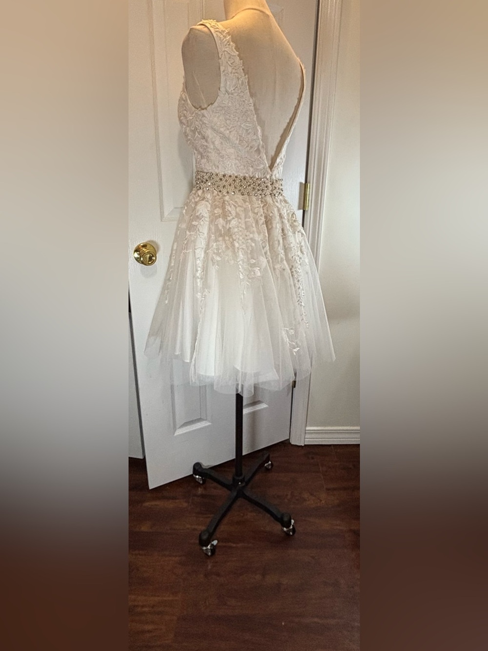 Jovani Floral Bridal Prom Cocktail Dress Tulle Skirt Ivory Size 2 #JVN68267 - Picture 4 of 10